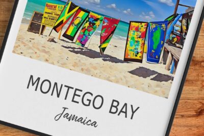 Montego Bay beach with colorful flags, Jamaica
