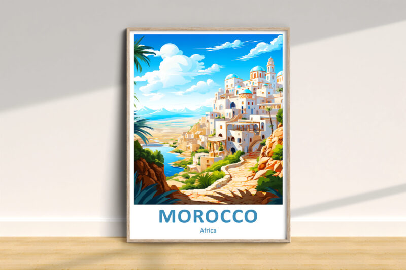 Illustration of Moroccan coastal cityscape.