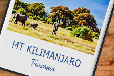 Elephants in savannah with Mount Kilimanjaro, Tanzania.