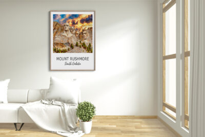 Mount Rushmore poster in modern living room