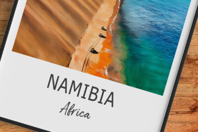 Namibia desert meeting ocean, aerial view.