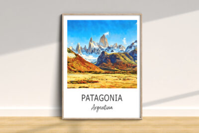 Framed Patagonia Argentina landscape painting