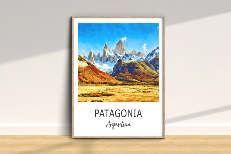 Framed Patagonia Argentina landscape painting