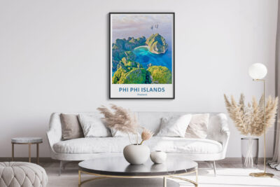 Living room with Phi Phi Islands poster