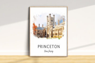 Watercolor illustration of Princeton University, New Jersey.