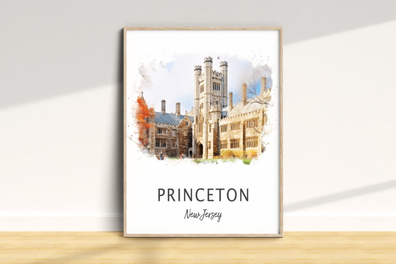Watercolor illustration of Princeton University, New Jersey.