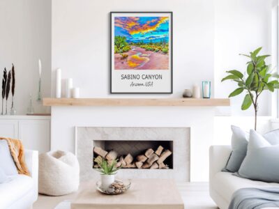 Modern living room with Sabino Canyon artwork.