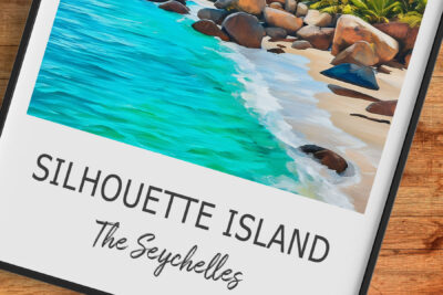 Silhouette Island beach art, Seychelles poster