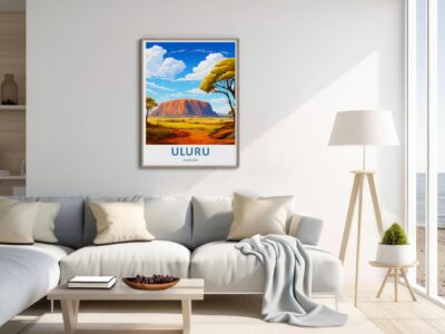 Modern living room with Uluru poster