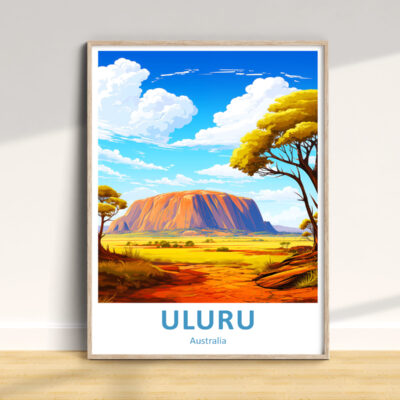 Illustration of Uluru in Australia landscape.