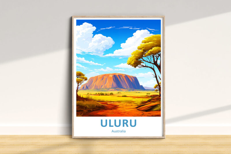 Illustration of Uluru in Australia landscape.