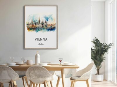 Vienna cityscape art in modern dining room