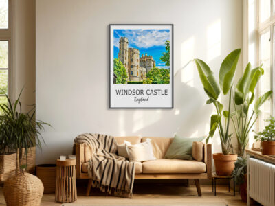 Cozy living room with Windsor Castle poster