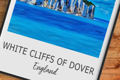 White Cliffs of Dover with blue sea background