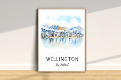 Wellington New Zealand skyline watercolor print
