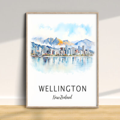 Wellington New Zealand skyline watercolor print