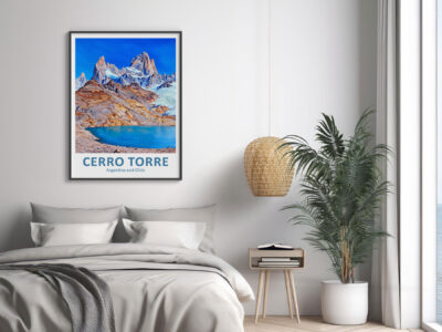 Bedroom with Cerro Torre poster and plants