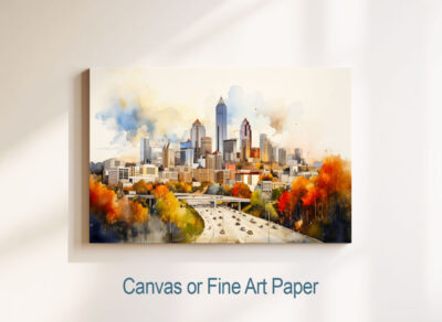 Colorful cityscape painting on canvas or paper