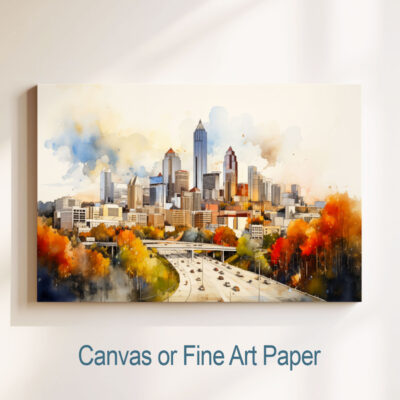 Colorful cityscape painting on canvas or paper