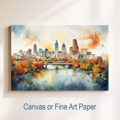 Canvas print of city skyline with river view.