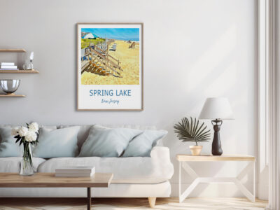 Cozy living room with Spring Lake poster.