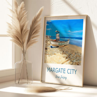 Margate City New Jersey beach poster on table
