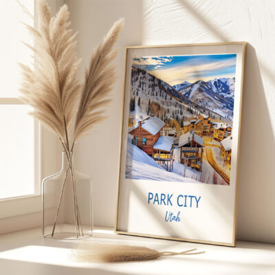 Framed Park City, Utah winter scene with pampas grass.