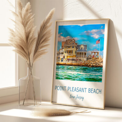 Point Pleasant Beach poster with American flag displayed.