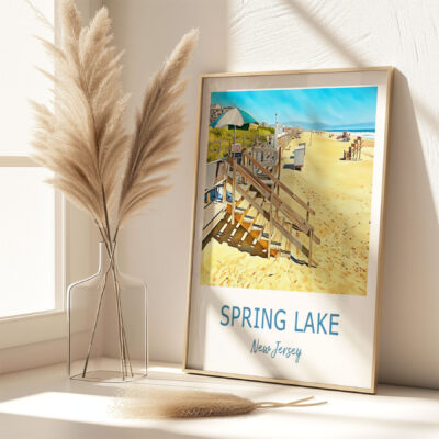 Spring Lake New Jersey beach poster on display.