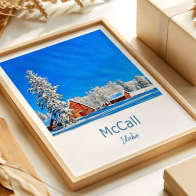 Framed winter landscape of McCall, Idaho.