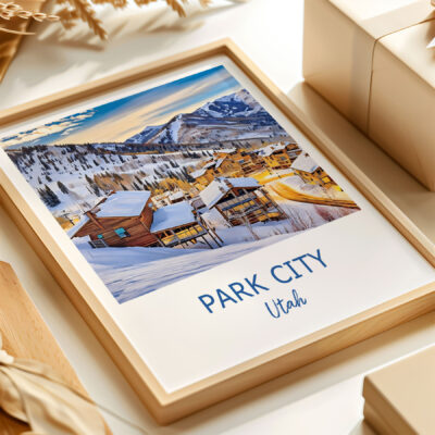 Park City Utah winter scenic view with houses.