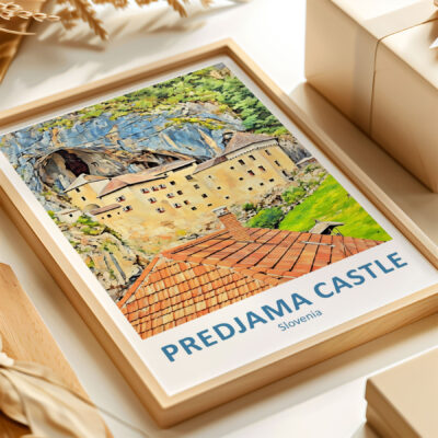 Framed painting of Predjama Castle, Slovenia