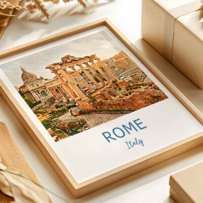 Framed artwork of ancient Rome ruins, Italy