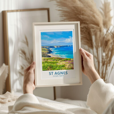 Framed St Agnes landscape photo held by person