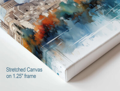 Stretched canvas artwork on 1.25 inch frame.