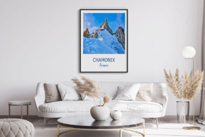 Elegant living room with Chamonix France poster