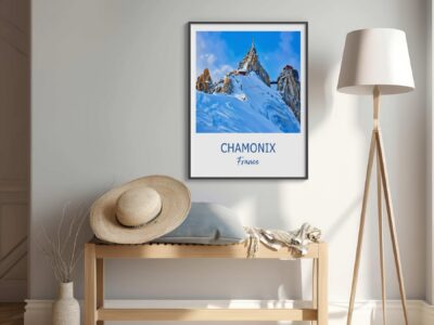 Chamonix poster in bright, modern room.