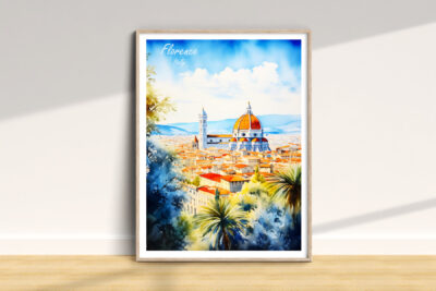Framed Florence Italy illustration on display.