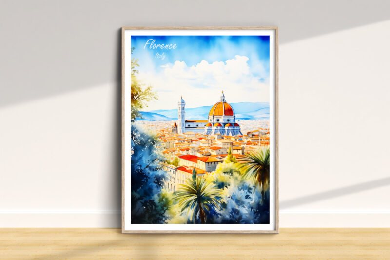 Framed Florence Italy illustration on display.