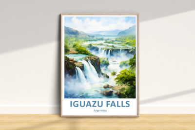 Framed Iguazu Falls artwork on a wall
