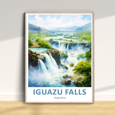 Framed Iguazu Falls artwork on a wall