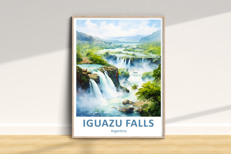 Framed Iguazu Falls artwork on a wall