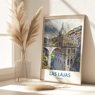 Las Lajas Sanctuary framed artwork near dried plants.