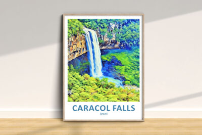 Colorful painting of Caracol Falls, Brazil.