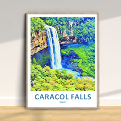 Colorful painting of Caracol Falls, Brazil.