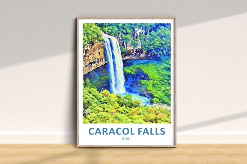 Colorful painting of Caracol Falls, Brazil.