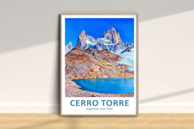 Cerro Torre poster with mountains and lake
