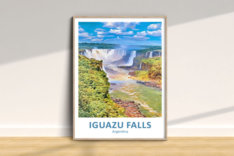 Framed Iguazu Falls poster, Argentina landscape painting