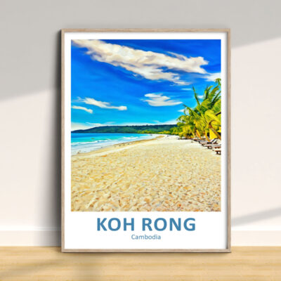 Framed Koh Rong beach print on display