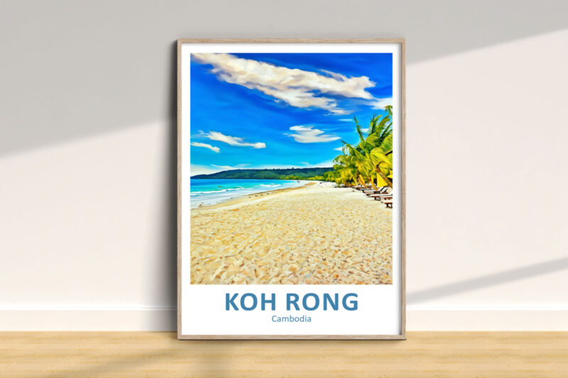 Framed Koh Rong beach print on display